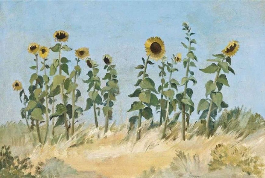 Girasoles, Chipre, s/d

Se ganaba la vida ganando premios y haciendo trabajos esporádicos. Uno de ellos fue el retablo de la capilla ecuménica de la Universidad Heriot-Watt de Edimburgo, otro fue el retablo de la Marlborough House School de Tenterden . 