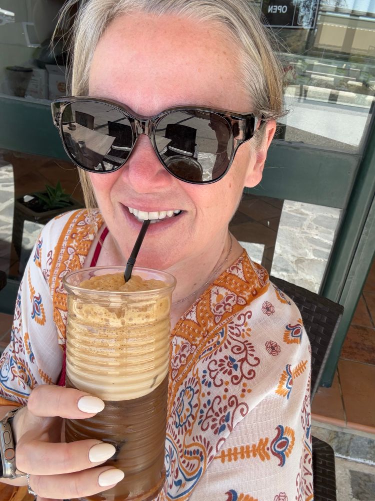 Me drinking a Freddito’s frappe