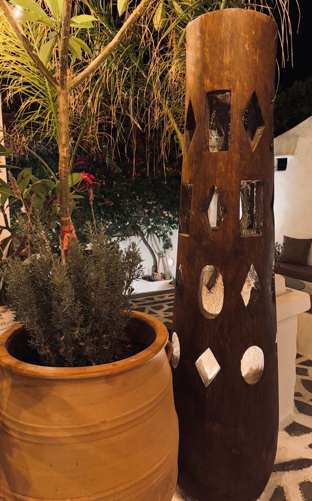 Terracotta and wood lamp