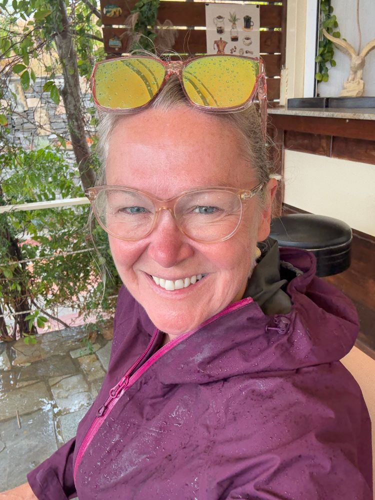 Me in my raincoat in Greece