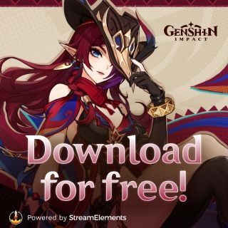 Genshin Impact advertisement that reads "Download for Free" that features a woman with red hair and a hat