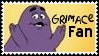 deviant art stamp of grimace against a yellow background with text next to him on the right that reads "GRIMACE Fan"