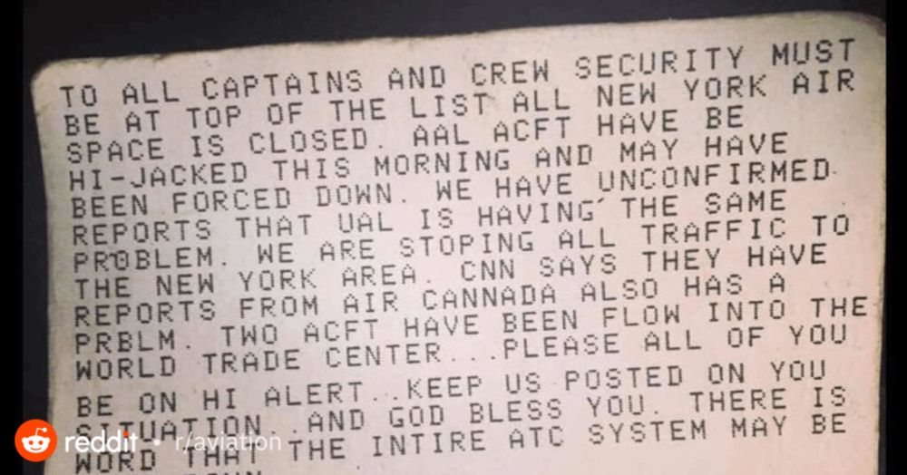 ACARS message that went out in the New York airspace on September 11, 2001