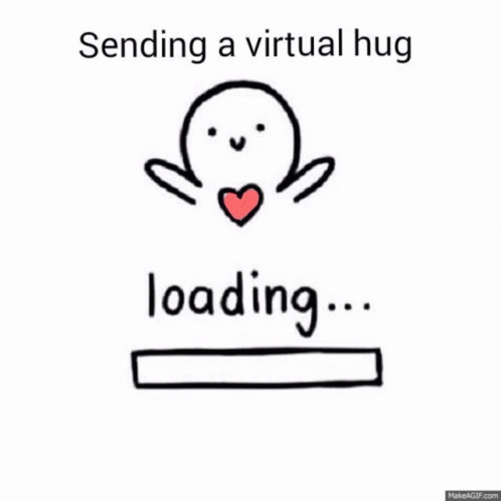 a cartoon of a person sending a virtual hug with a loading bar .