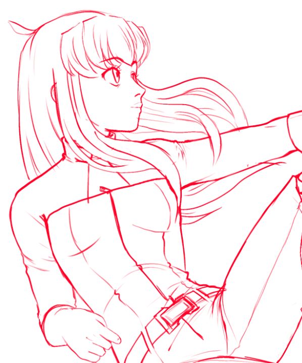 Digital sketch of Maddie looking off screen