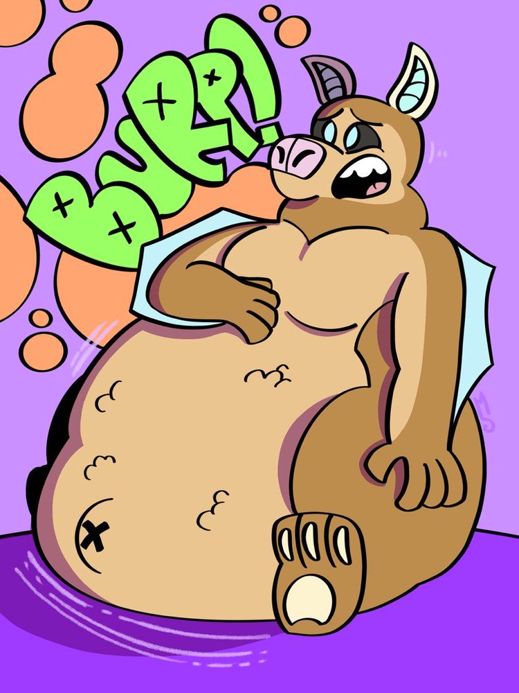 fat fur Chip burps, did he vore someone or just got a very fat gassy tummy?, art by bsky.app/profile/moth-opossum.bsky.social