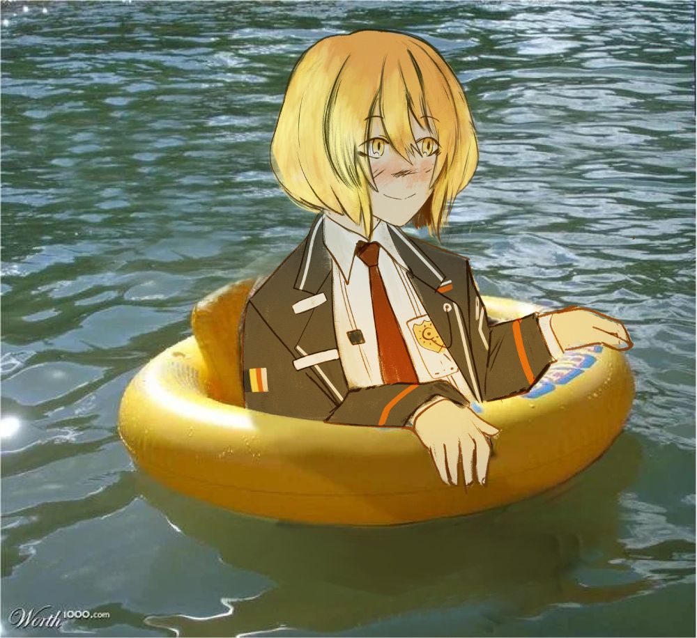 Limbus Company Don Quixote pleasantly floating in an unspecified body of water, on a floaty.