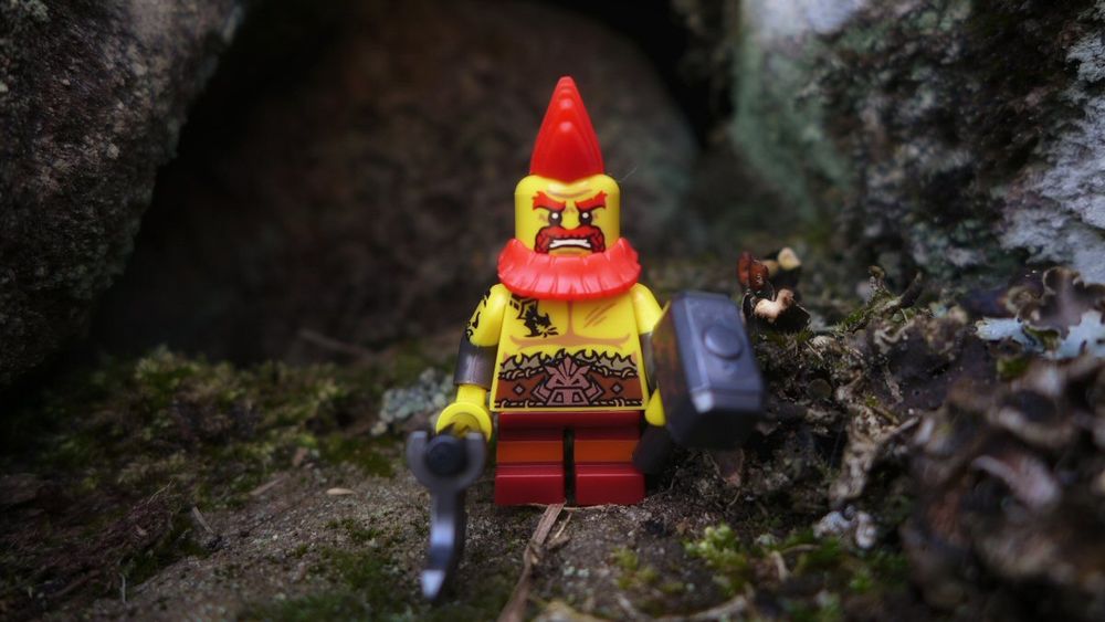 A very angry Lego Dwarf slayer explores the nooks and crevices of Hadrian's Wall.