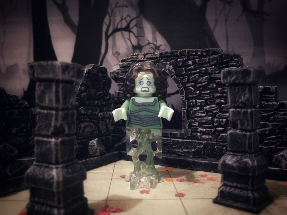 A Lego Banshee haunts some moody ruins.