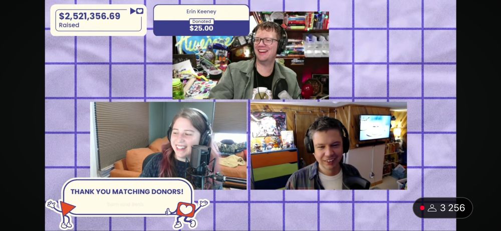 The SciShow Tangents team on the Project for Awesome stream.