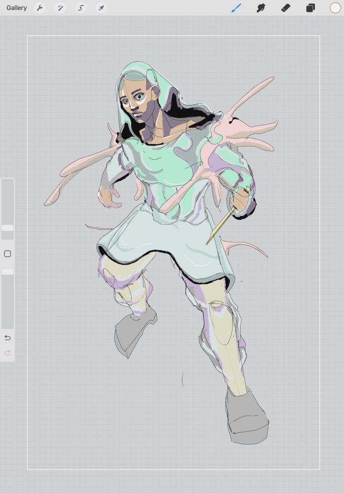 procreate drawing depicting a character wielding robes and some sort of stiletto