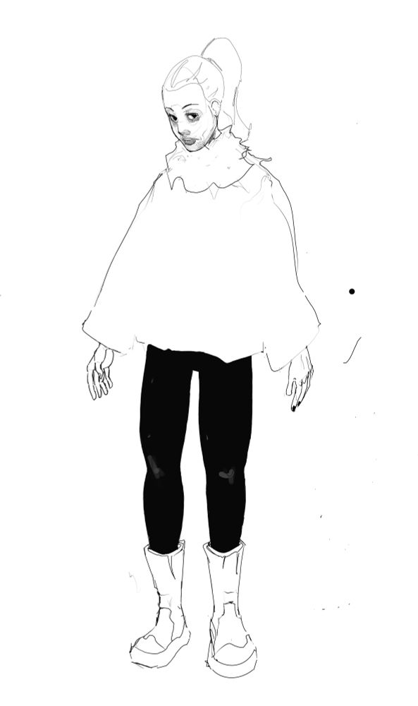 procreate drawing depicting woman looking wearily at the viewer