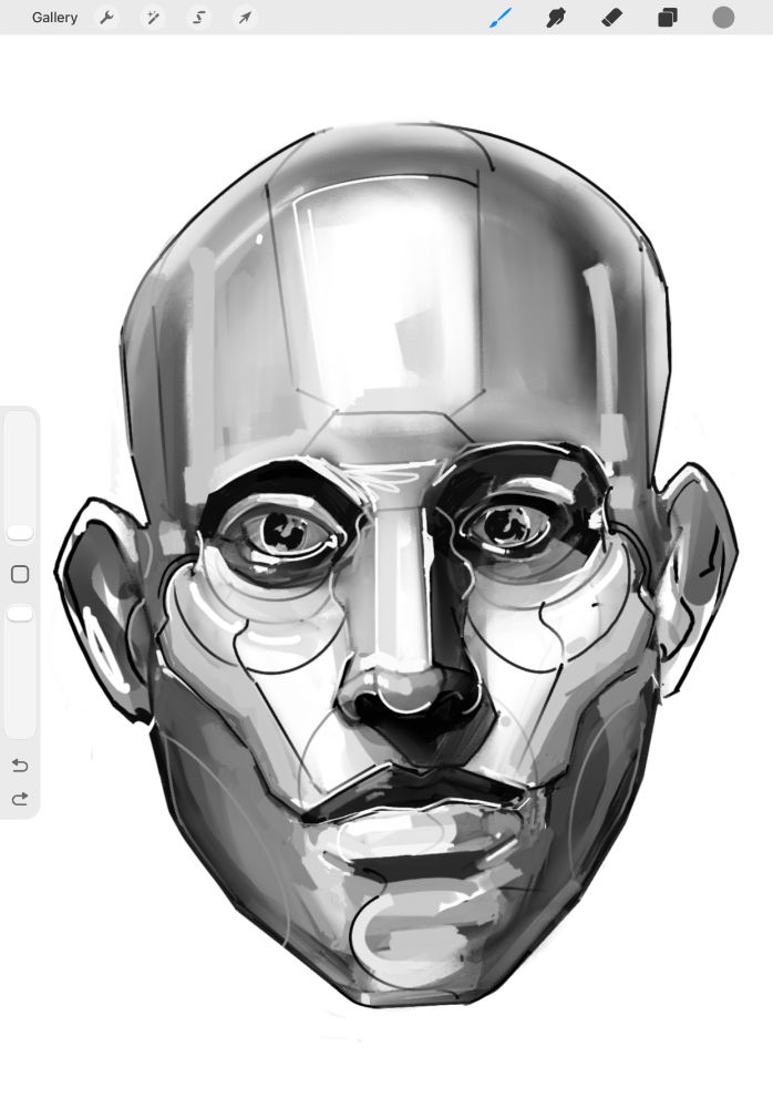 procreate sketch depicting an asaro head value study