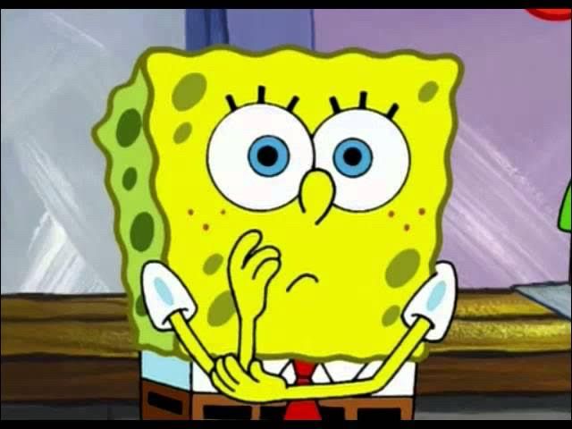 SpongeBob with hand on chin. Looks like he’s trying to process his situation.