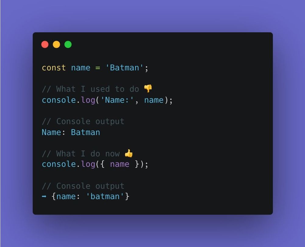 Code example showing use of console logging 