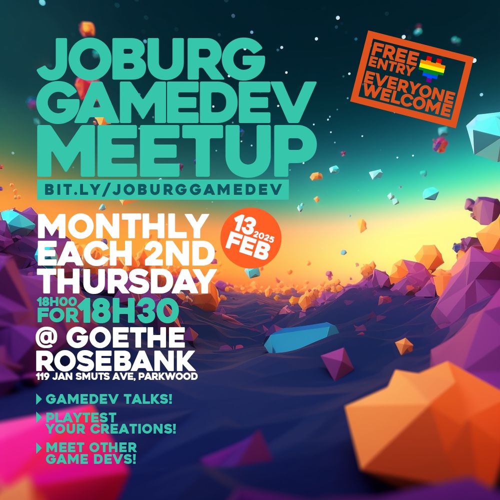 Joburg gamedev meetup, 18:30, 13 Feb, Goethe Institute