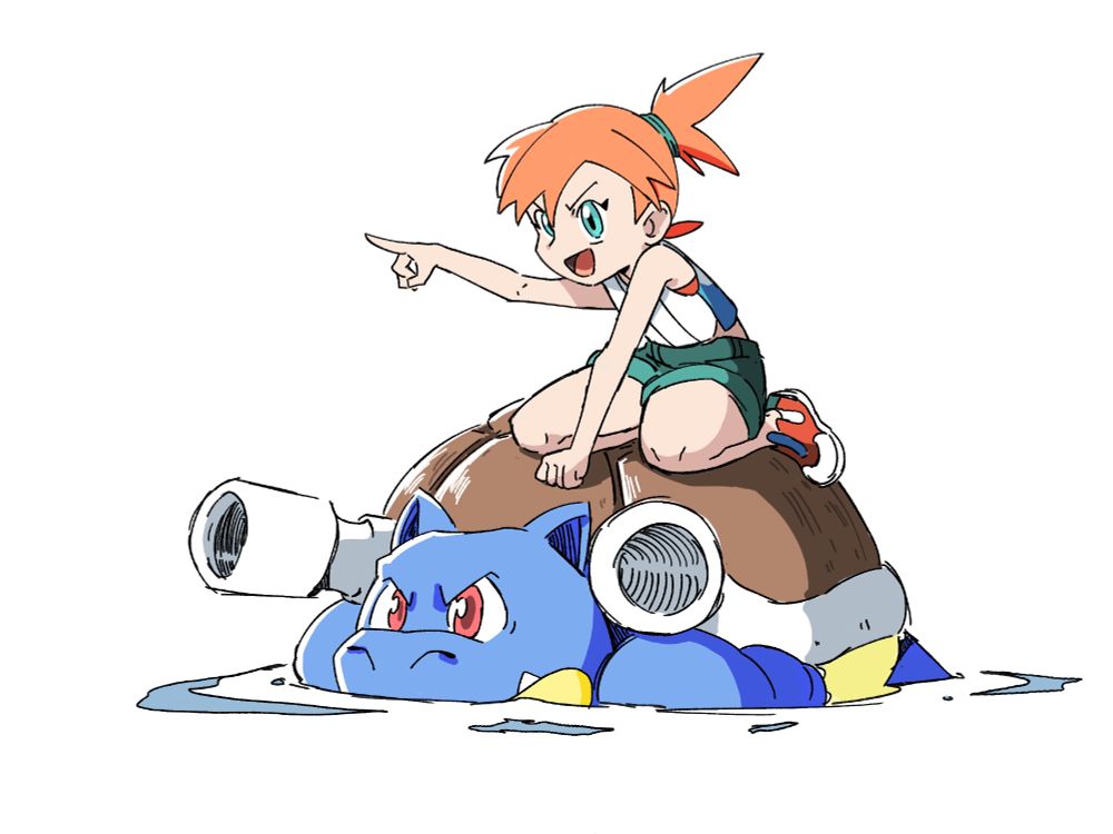 Misty (with the design from Let’s Go Pikachu and Eevee) on the back of Blatoise.