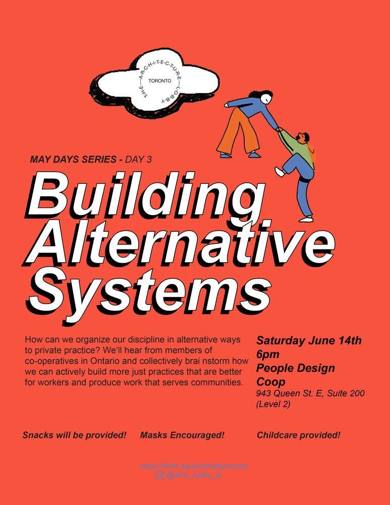Poster for Building Alternative Systems event, showing one person helping another up