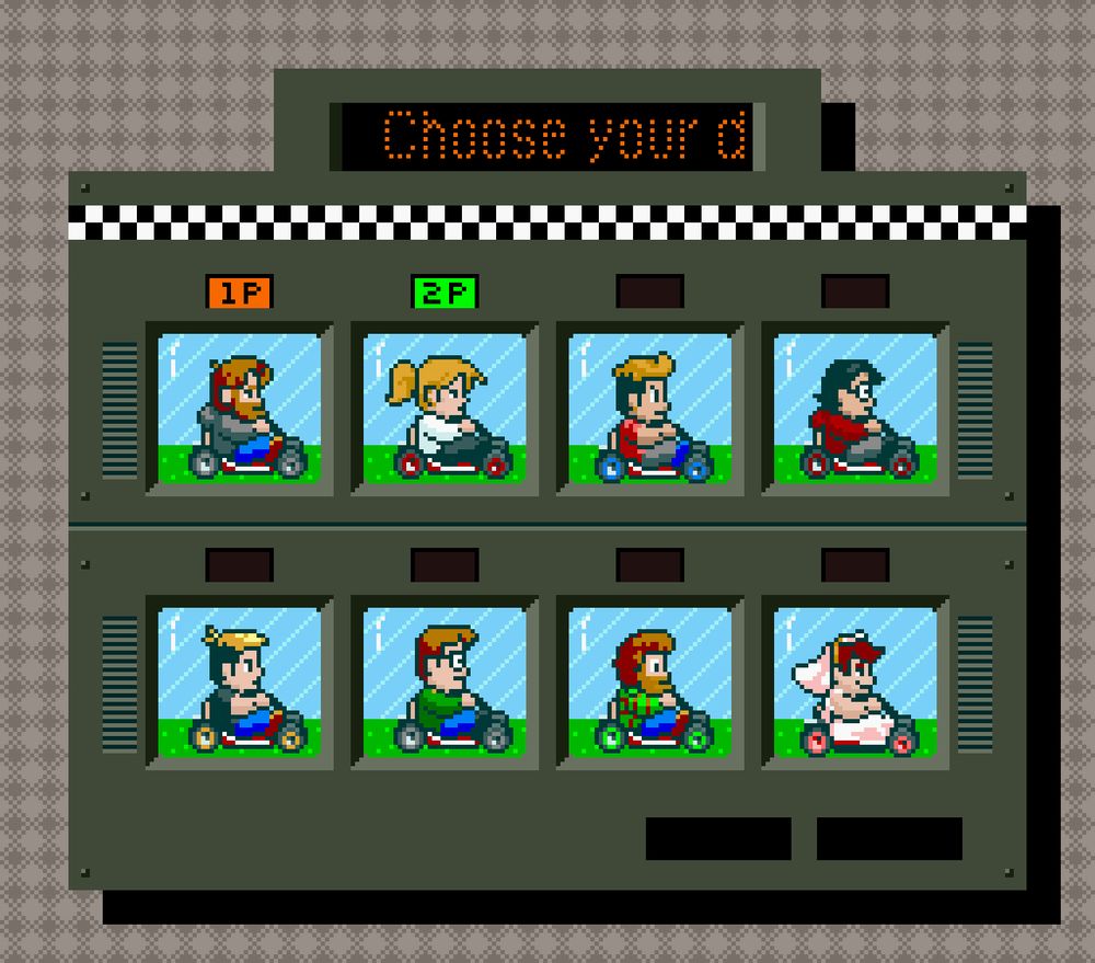 The Mario Kart NES character select screen with the characters redrawn to look like Drawfee hosts and guests. #art #pixelart
