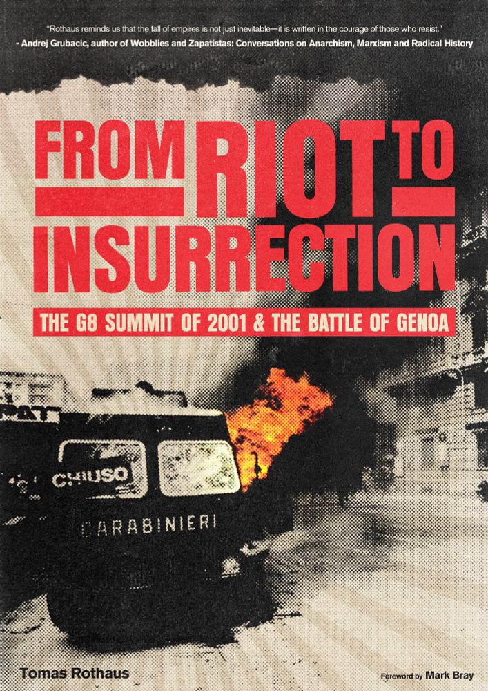 Cover of the book, depicting a carabinieri truck in flames, with the book title in bold red letters, and grayish two tone rays over the cover.