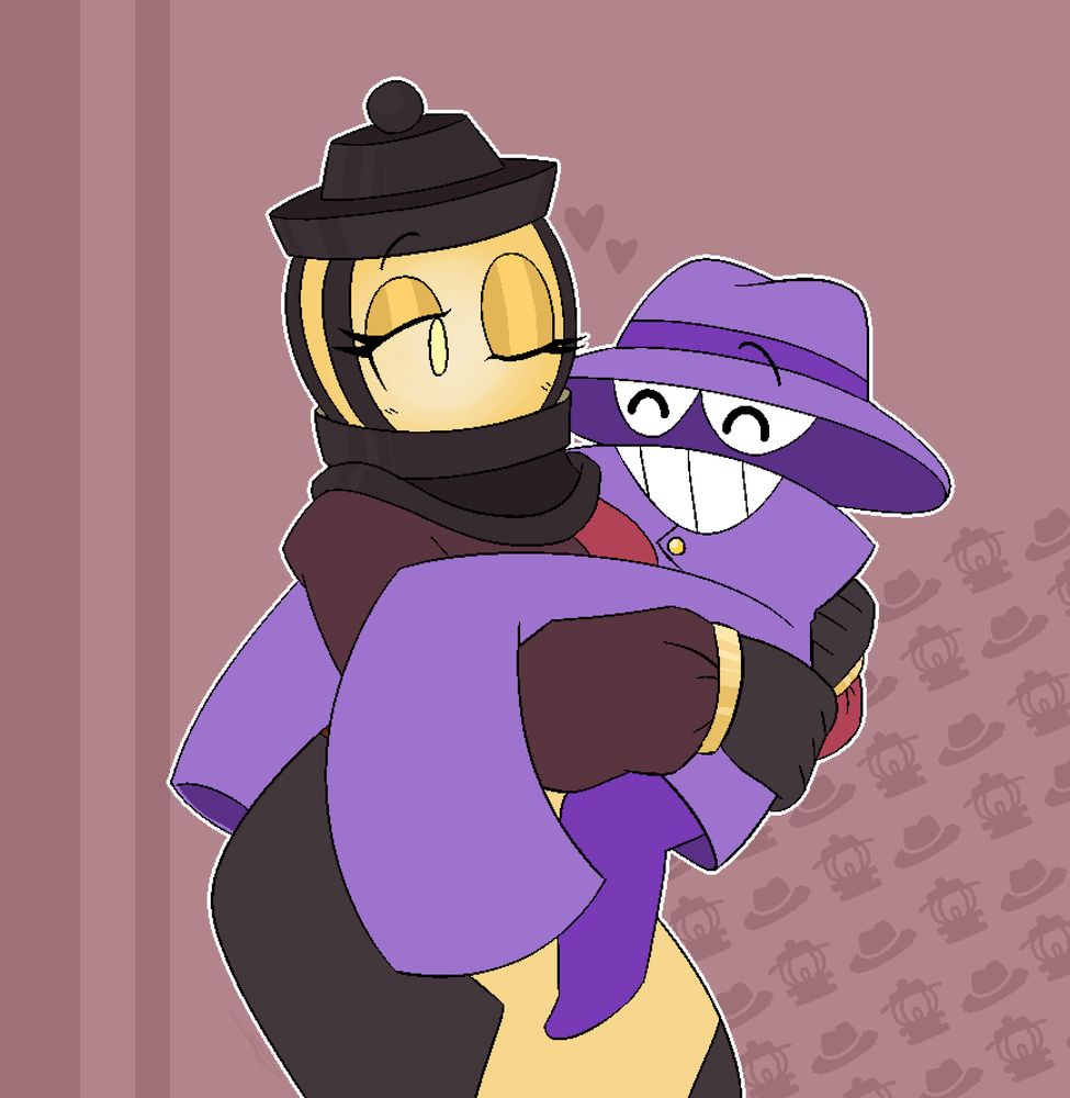 Colored 2 character halfbody commission for MercuryMercM featuring our Dandy's World ocs sharing a hug :]