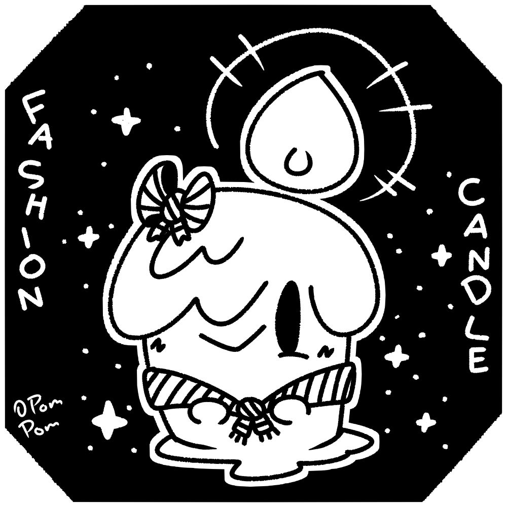 An adorable drawing of a Litwick with a scarf and bow, being all proud of how cute it looks.