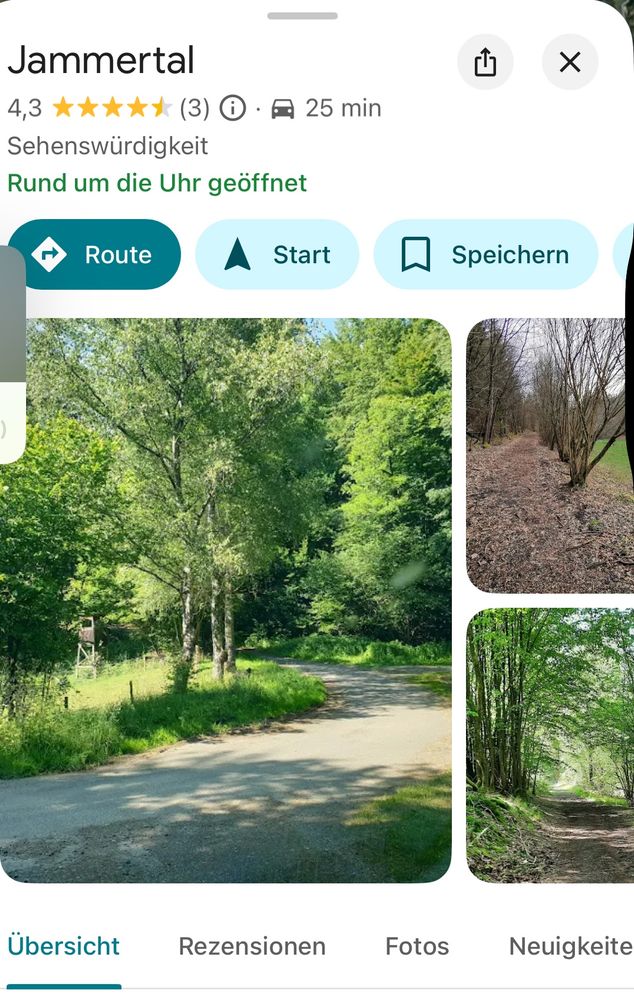Screenshot einer „Sehenswürdigkeit“ in google Maps mit der Beschreibung: Jammertal. 