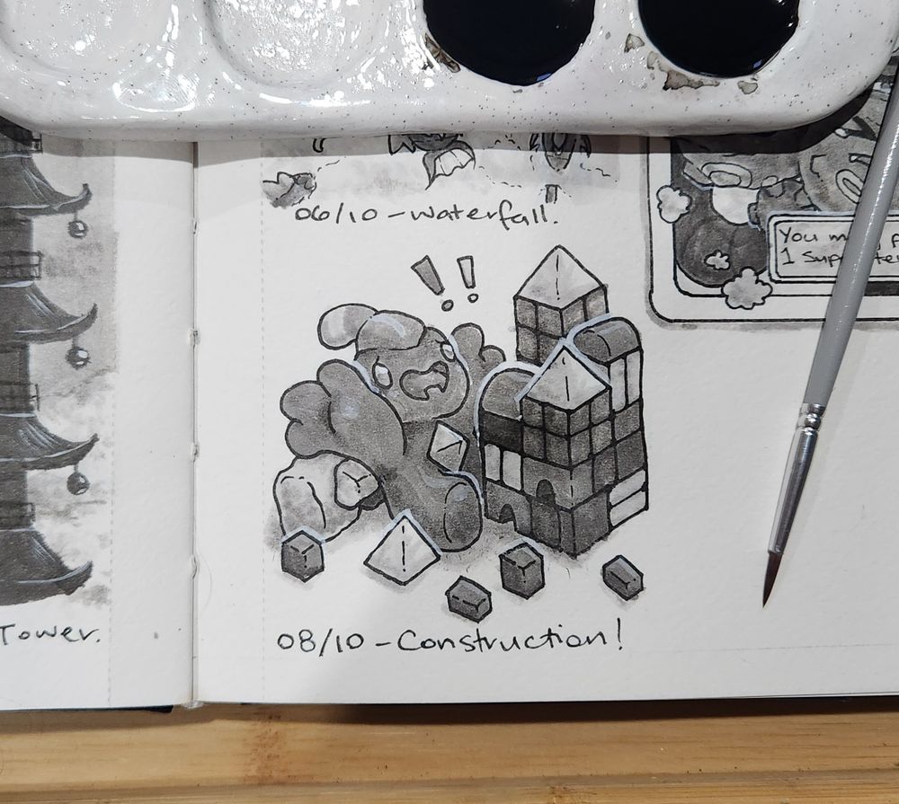 Tinkatink, a smithing Gnome/Dwarf type of Pokémon, expressing joy over building with children's blocks