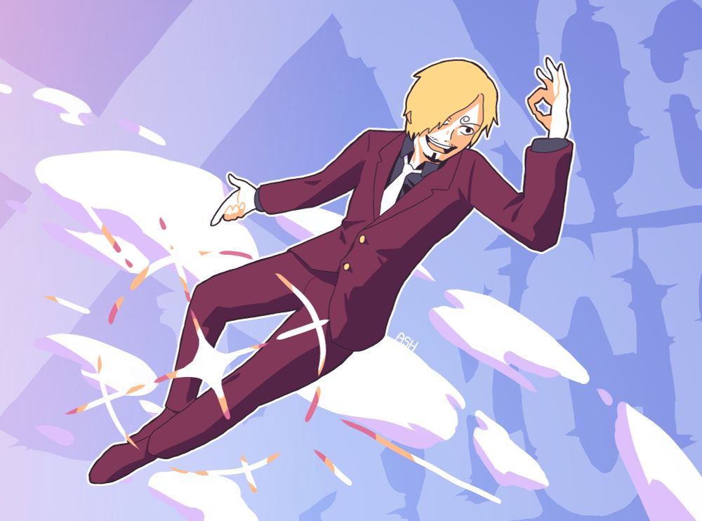 one piece sanji in the sky... theres a sparkle around his legs