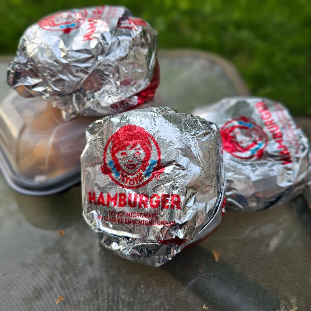 Wendy's hamburgers on a table 