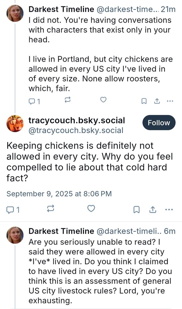 I say chickens are allowed in every city I've lived in. I get accused of lying and claiming chickens are allowed in every city. 