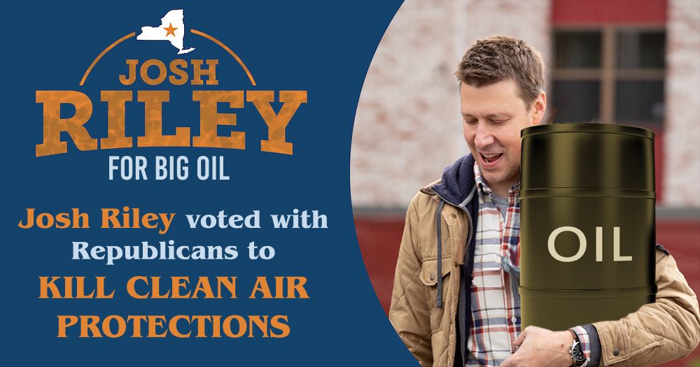 Congressman Josh Riley working for Big Oil air pollution air quality index environmentalism Ithaca New York Democrat