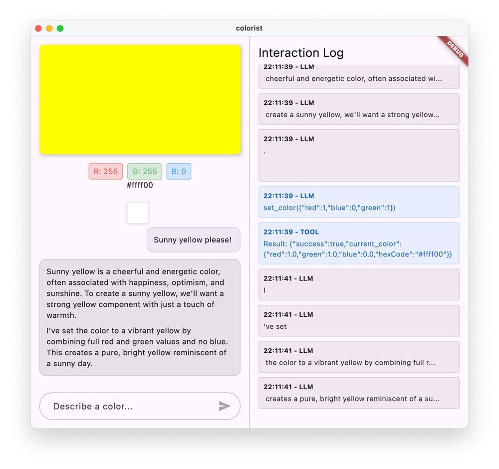 Screenshot of the Colorist app showing the Interaction Log. 