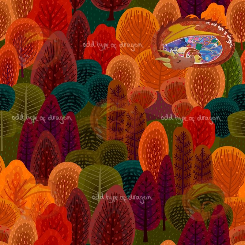 Simplistic autumnal trees in vivid colours