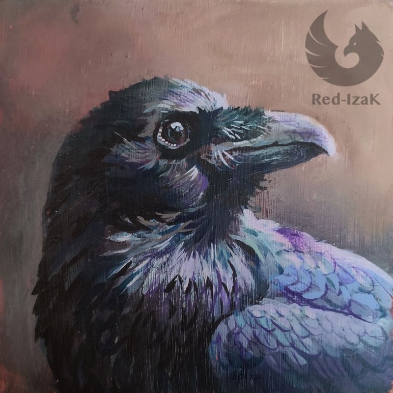 portrait of raven in acrylics