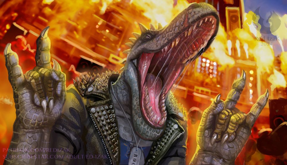 Anthropopomorphic dinosaur on concert