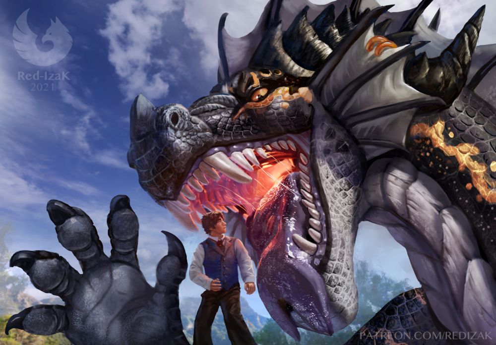 big black dragon ready to vore human
