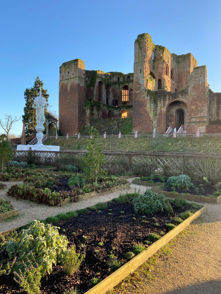 The Keep at Kenilworth Castle taken from the Elizabethan Garden in slanting light of winter sunshine. The castle is a ruin having been sleighted during the civil war but it is glorious despite that! 