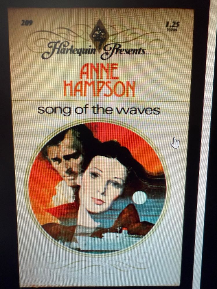 The Harlequin Presents cover of Song of the Waves with a close up of a man and a woman and a rock 