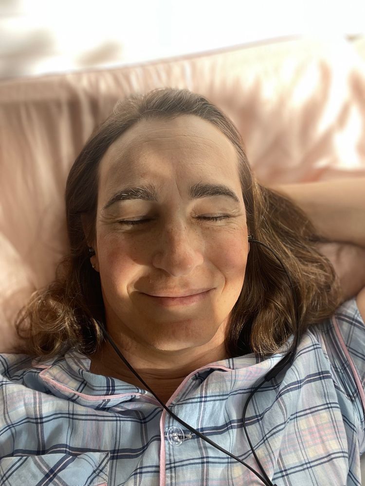 Danielle blissing, listening to You Are The Morning