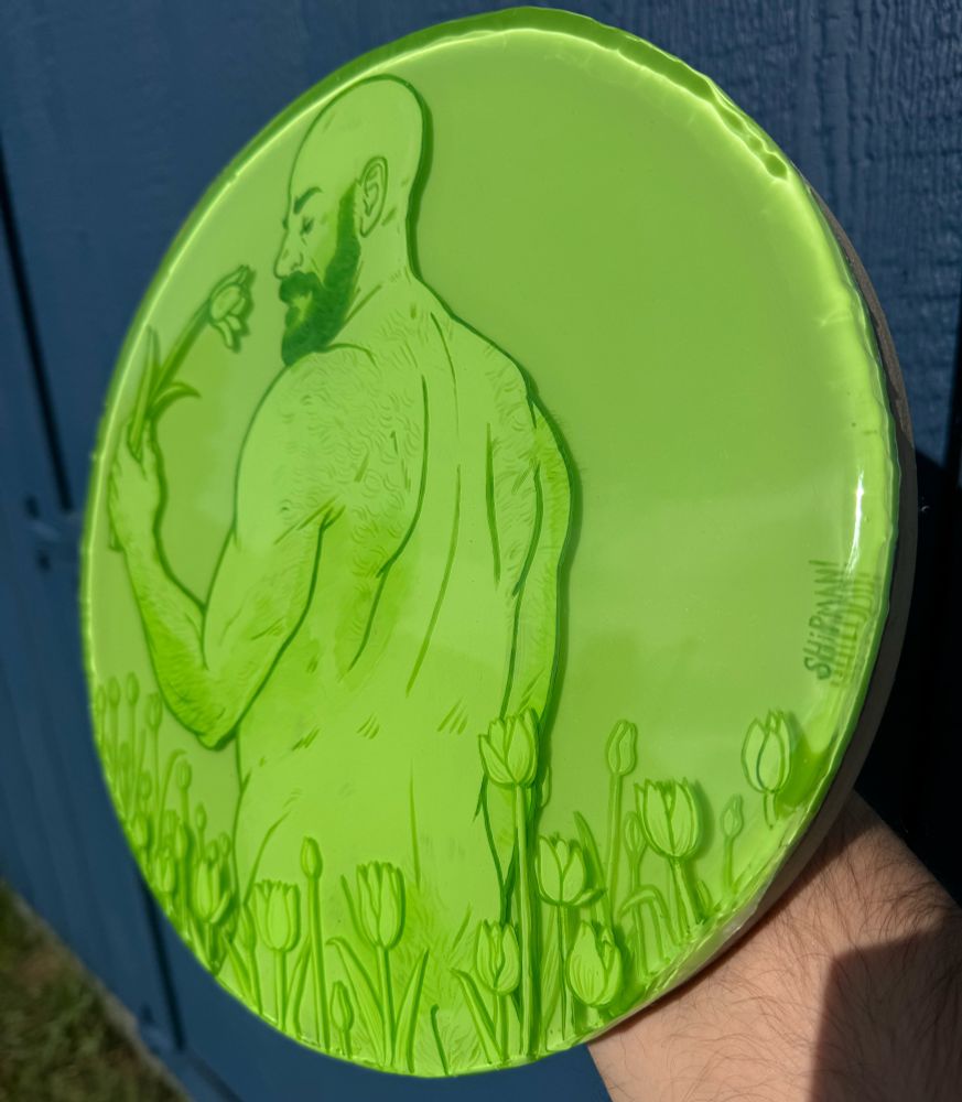 The painting in the first image but rotated slightly to show depth.