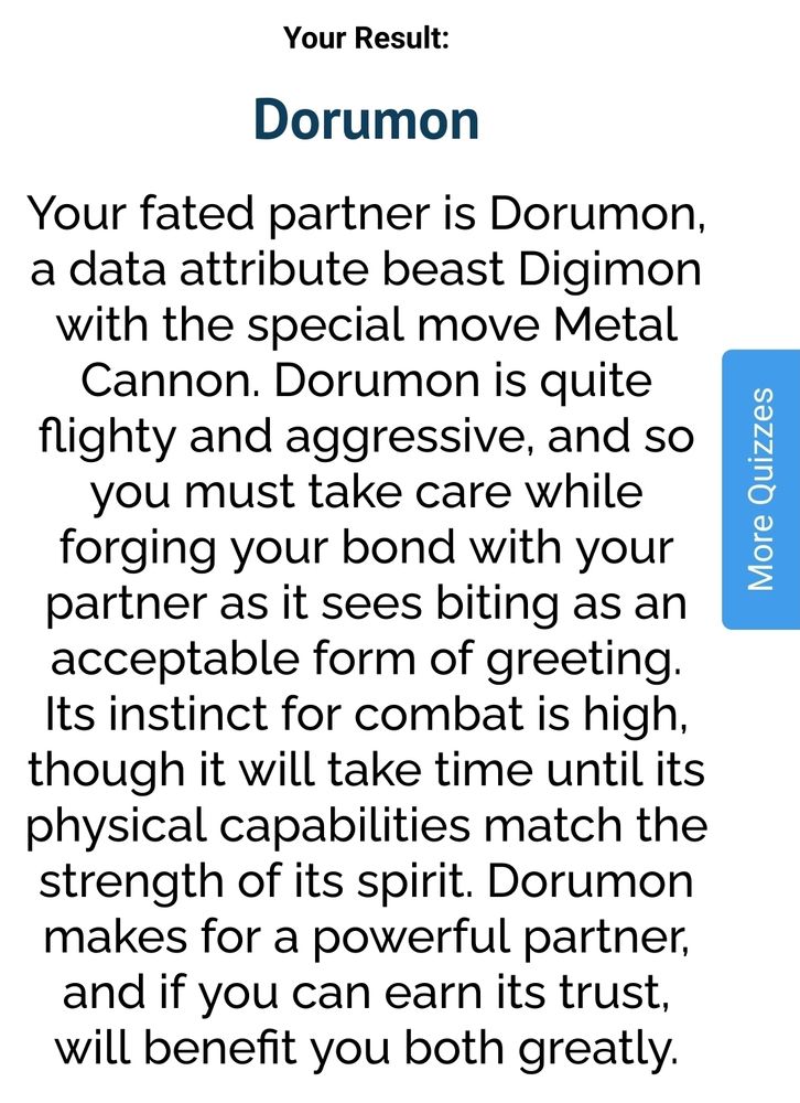 Accompanying text from the quiz result.