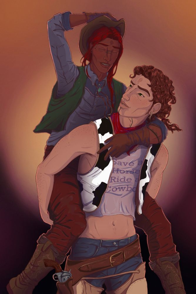 Ohkai and Loba from The Fifth Yanai dressed as cowboys for Halloween 