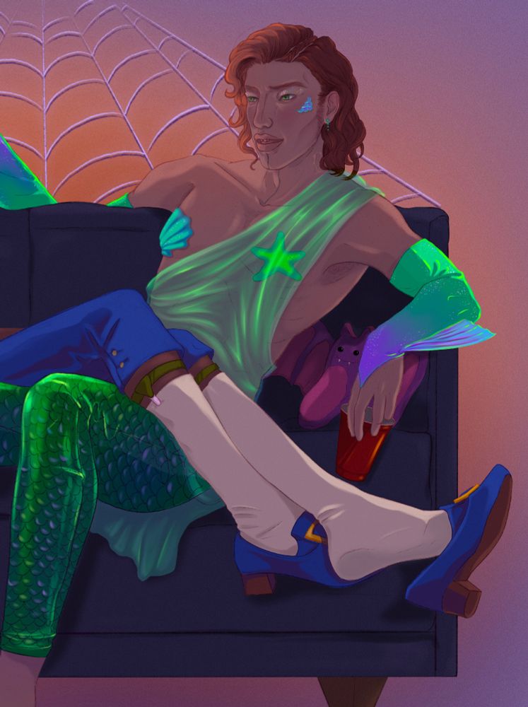 Detail of a larger drawing: Loba dressed as a merman