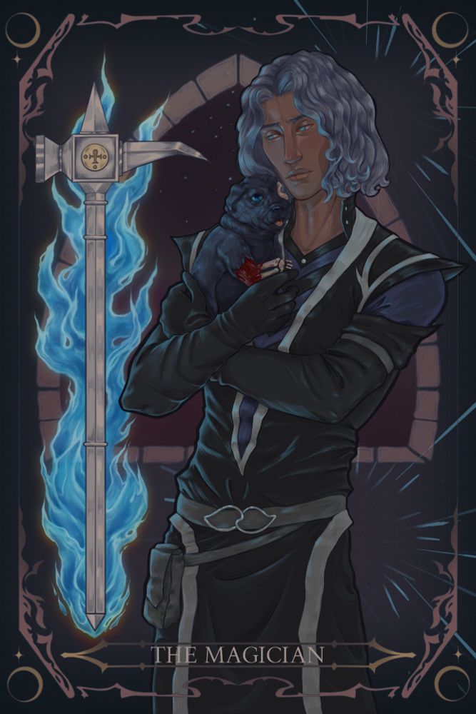 An illustration of Hector from Castlevania as the Major Arcana Tarot card The Magician. 