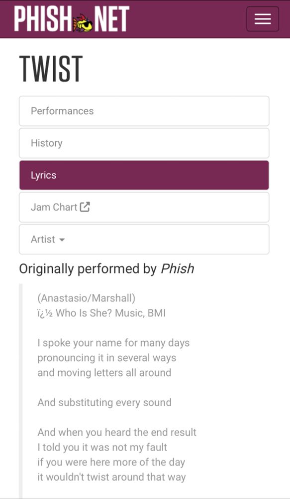 Lyrics to Twist by Phish