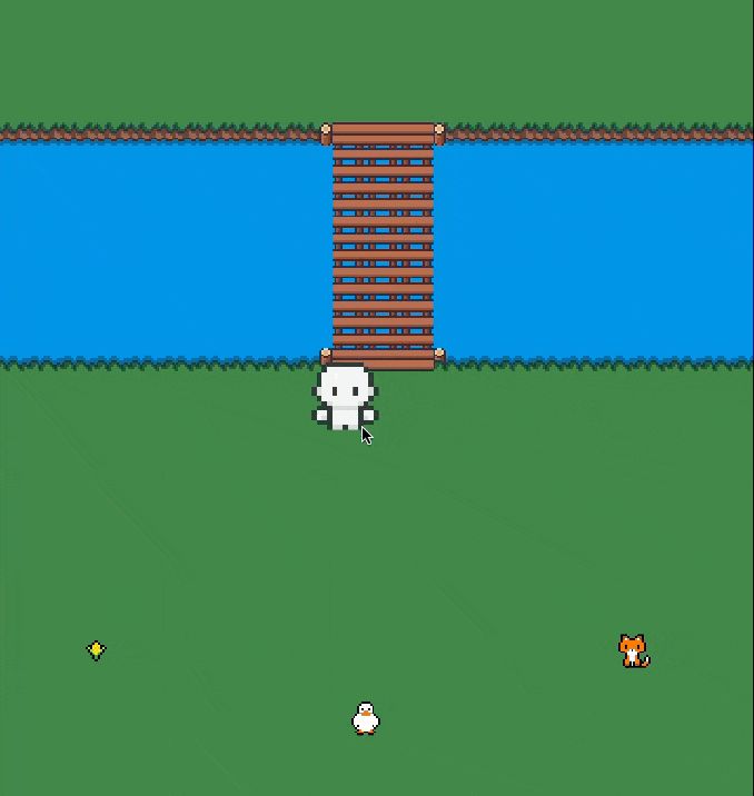 In this GIF you can see the player a human-like character walking near a Fox, a Goose and a Corn. Both parts of a puzzle game that you need to cross all of them to the other side of the river. But there are two rules. First one, the fox cannot be alone with the goose, otherwise it will devour it. Second rule, the goose cannot be alone with the corn, other with it will eat it. How would you solve this puzzle?