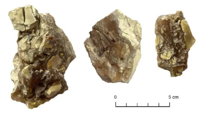 Examples of translucent fine-grained chert matrix, with abundant angular limestone clasts. From between Miġra l-Ferħa and Ras id-Dawwara (H. Groucutt).