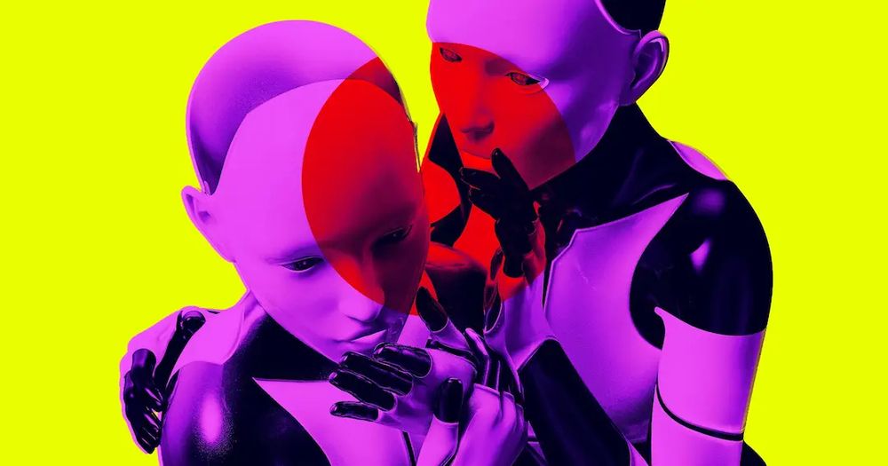 An android whispering in the ear of another android
Image by Getty / Futurism
