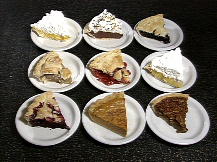 Nine slices of pie (cherry in the middle)